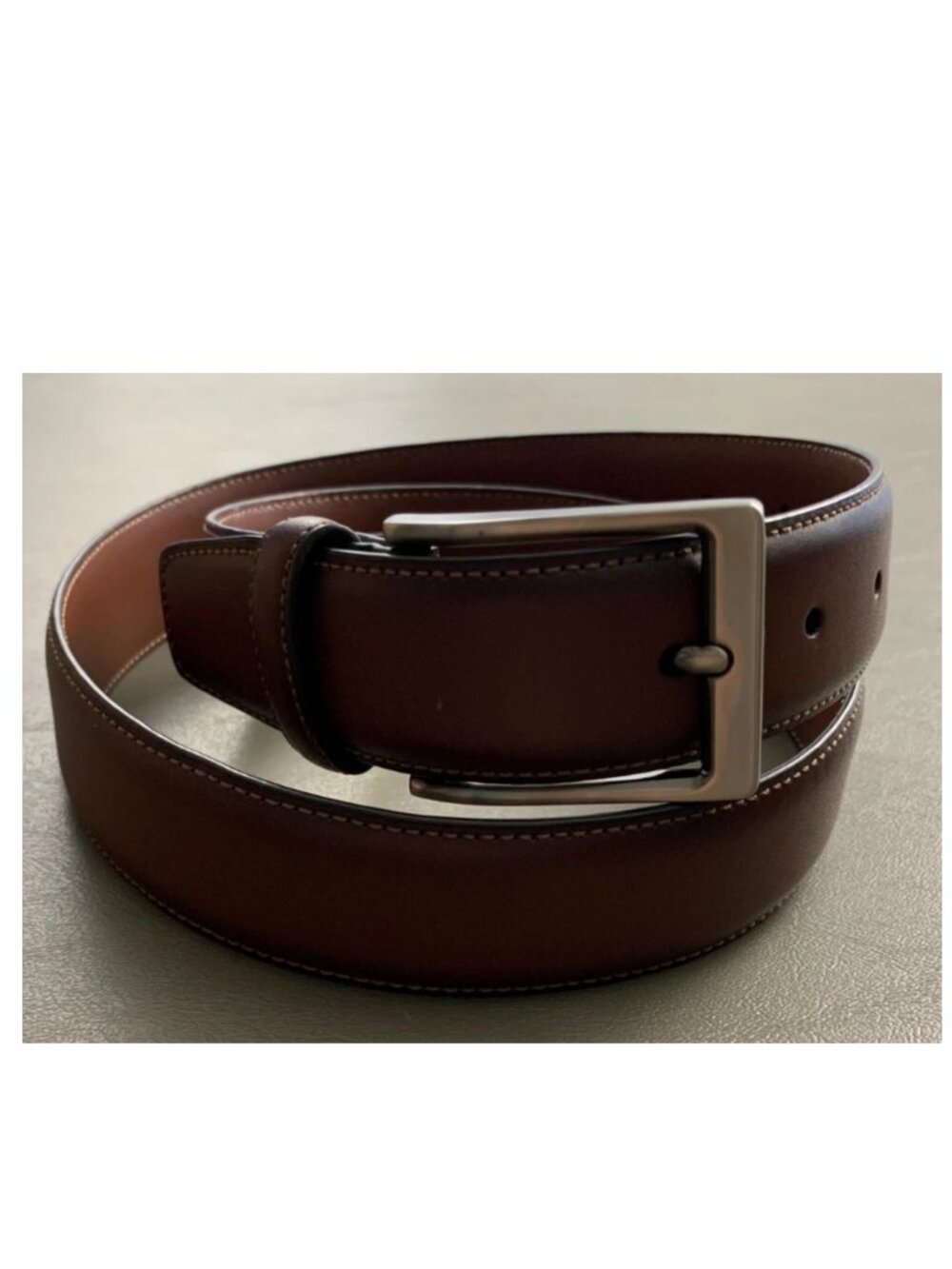 Perry Ellis Portfolio Men's Genuine Leather Dress Belt, Park Avenue Brown, 30